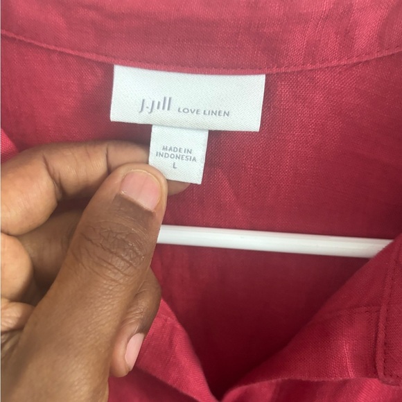 J. Jill Love Linen Midi Dress Sz L Burgundy Tie Front Button Up Sleeveless Beach - Picture 4 of 6